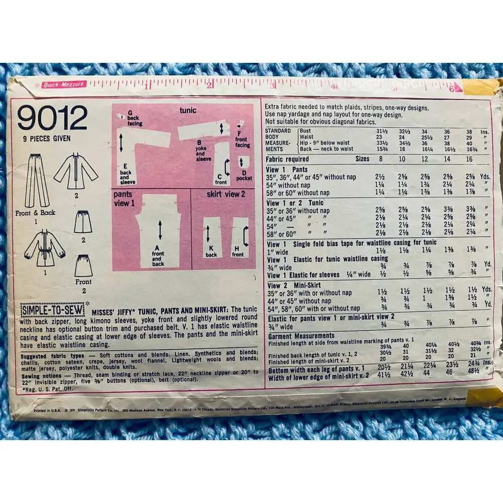 Simplicity 9012 tunic top pants pattern